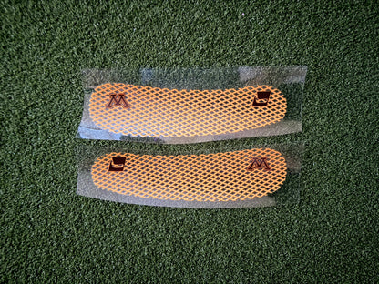 A pair of custom HKY IQ blade tape stickers for a hockey stick. Customized with Minnesota Gophers colors and M logo