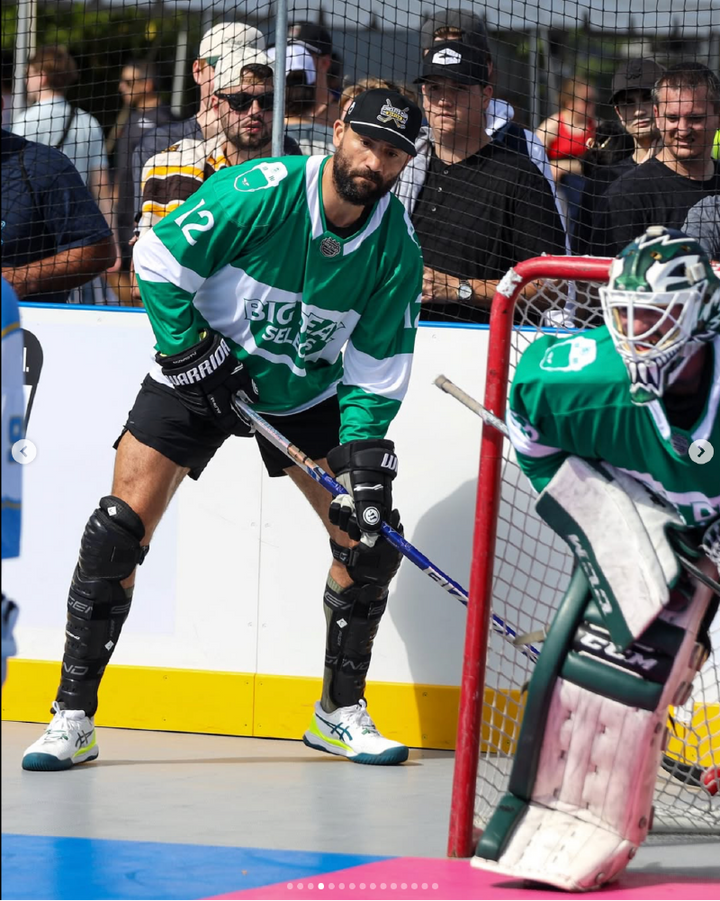Paul "Biz Nasty" Bisonette using a custom hockey stick from HKY IQ while playing in the Chiclets Cup