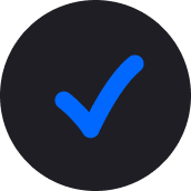 Blue check icon inside black rounded background